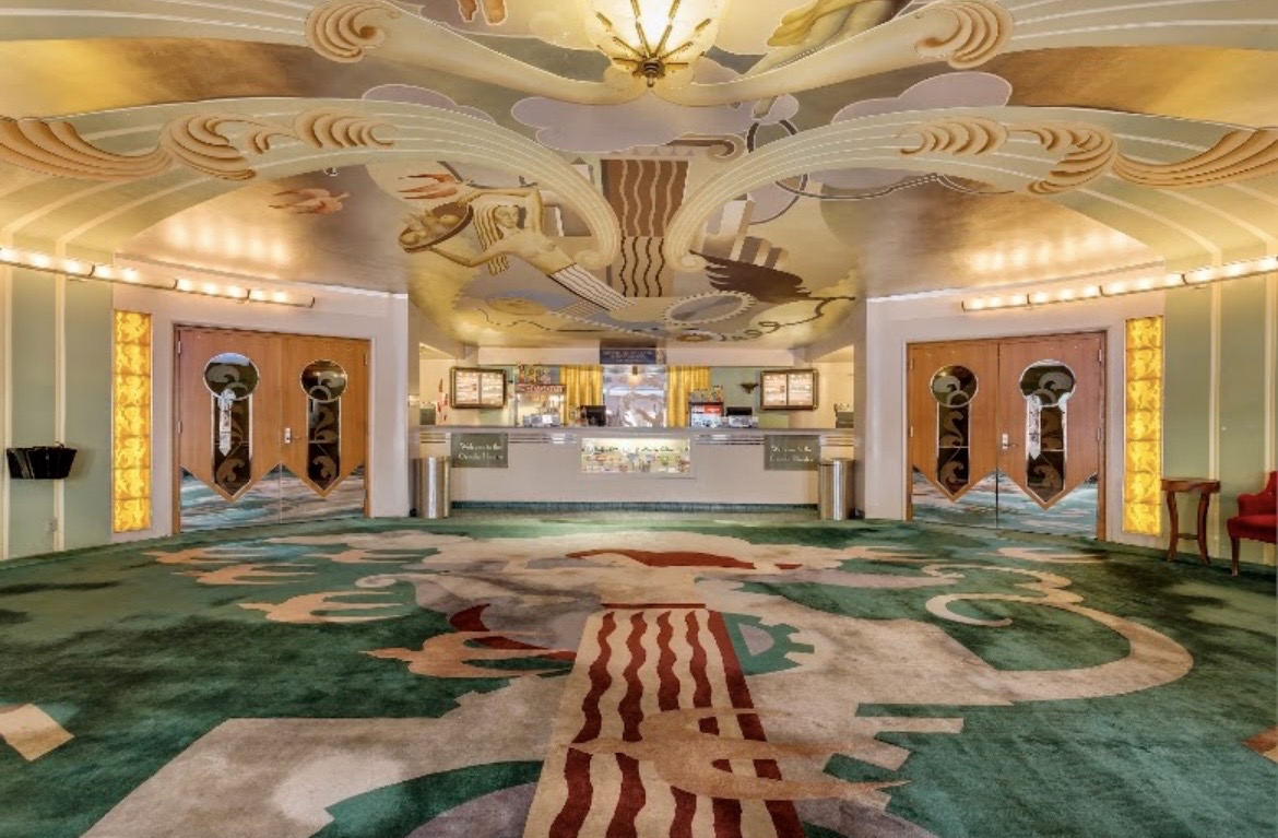 The art-deco lobby of the Orinda Theatre
